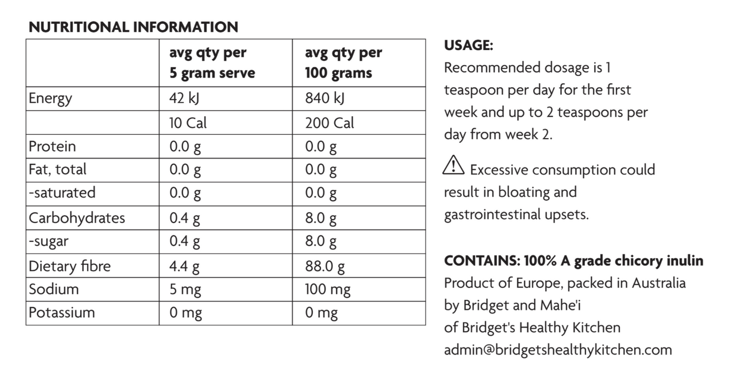 Inulin (500g) - 100% Pure As Inulin Powder, Prebiotic Chicory, Tested + Certified - Bridgets Healthy Kitchen