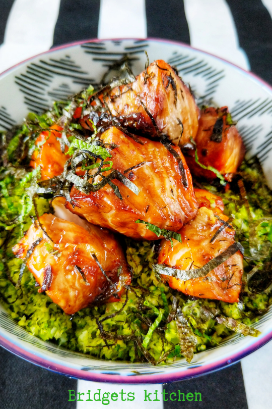 Bridget's Sticky Salmon on Broccoli Rice