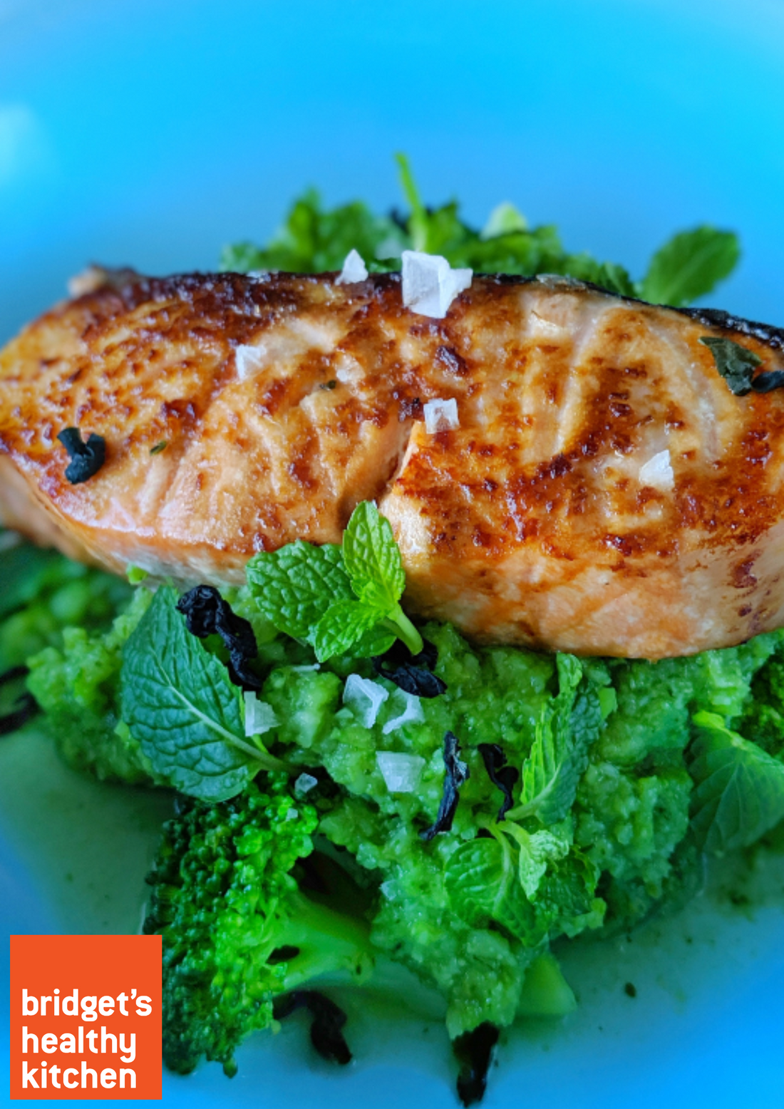 Broccoli + Mint Smash with Sticky Salmon