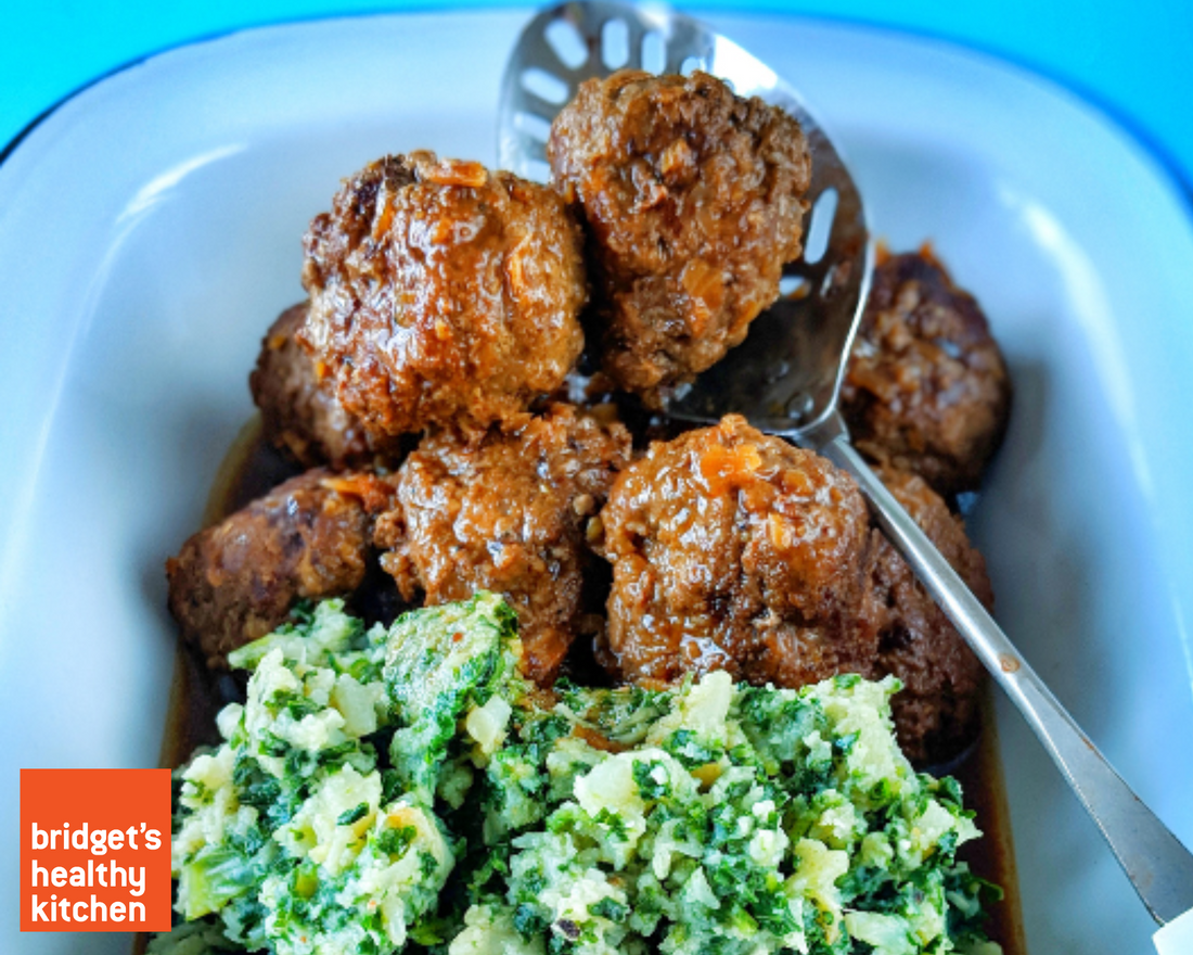 Cauli and Kale Mash with Dutch Meatballs