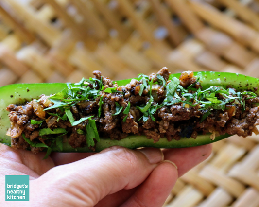 Spiced Beef in Cucumber Boats