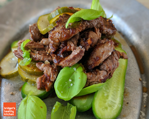 Korean-style Beef with Cucumber and Basil